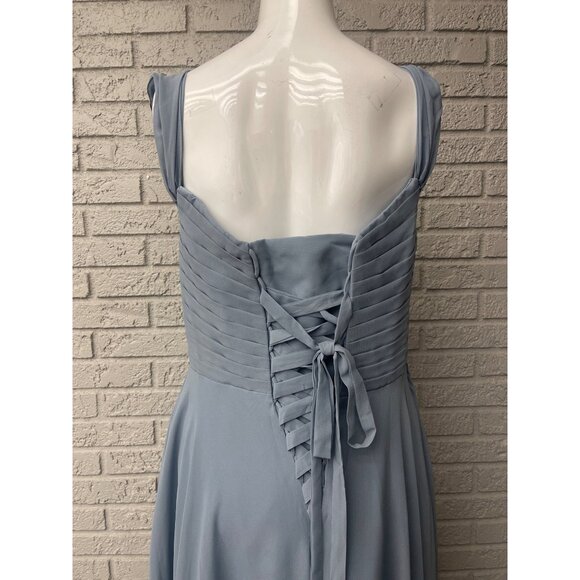 Happy Wedding Blue Pleated Lace-Up Back Bridesmaid Gown Size 12 - Picture 5 of 16